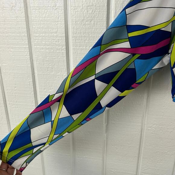 Fashion Nova Women Long Sleeve Cropped Top Retro Blue Colorful Summer Size 1X - Picture 3 of 6